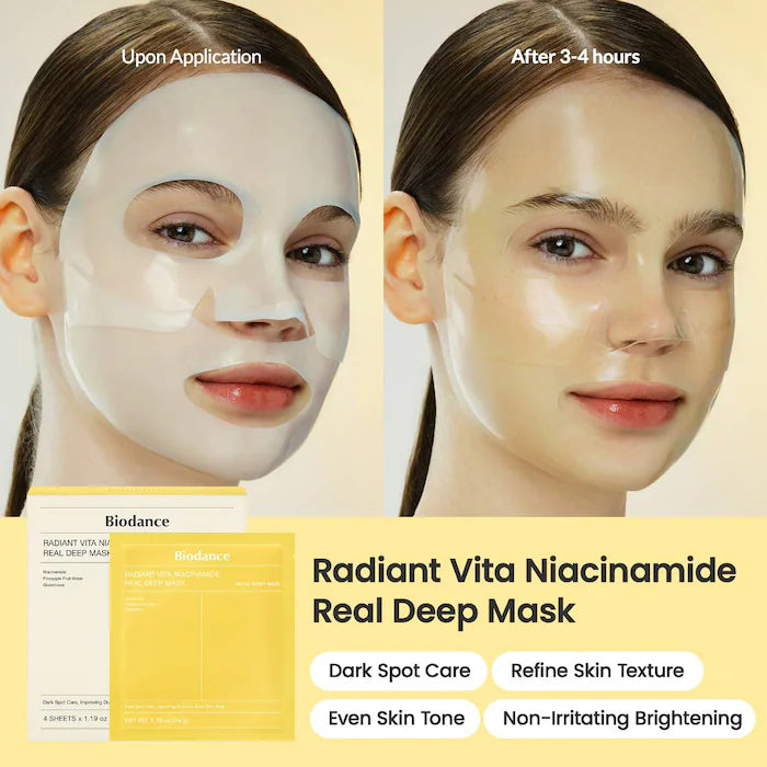PRE-VENTA - Biodance  Radiant Vita Niacinamide Real Deep Mask - 4 pack for Brightening Dull & Dark Spot Care